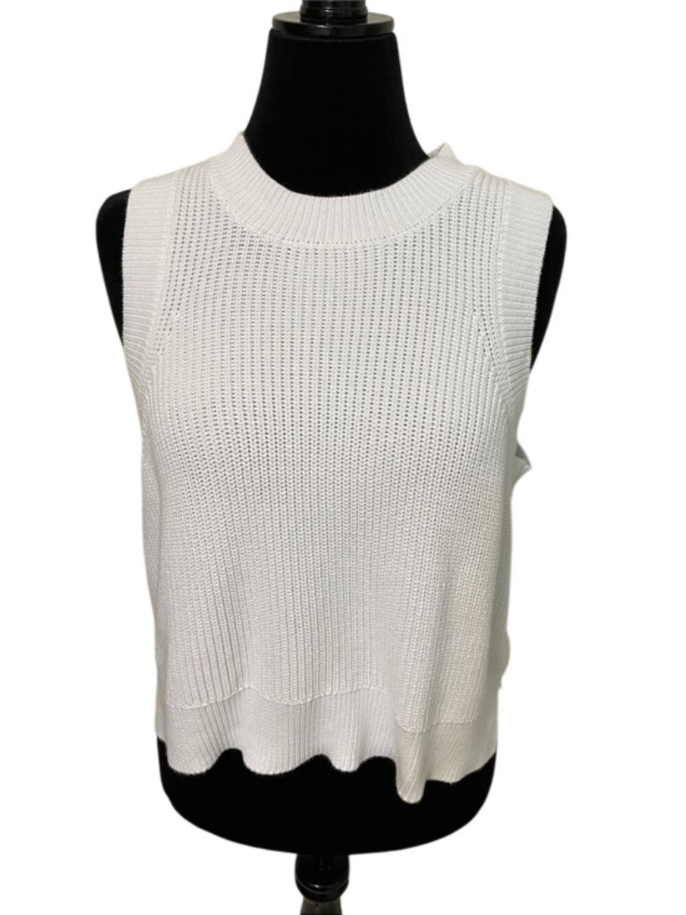 525 America Demi High Crewneck Cotton Tank XL White Ribbed Sweater Vest